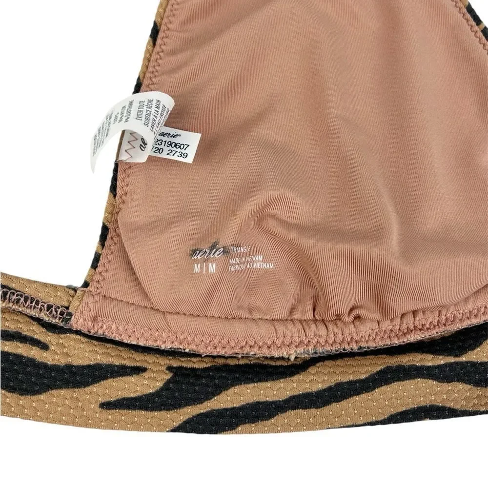 Aerie Pique Animal Zebra Print Tan‎ Triangle Bikini Top Size Medium
